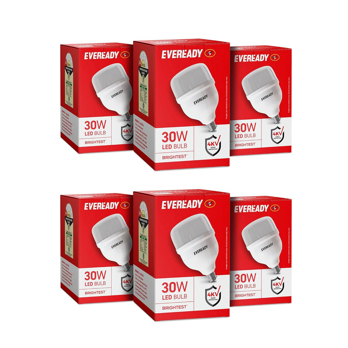 EVEREADY 30W LED Hammer Bulb, B22 Base, Cool Day Light (6500K), Pack of 6 | High Lumens, Energy Efficient, 4KV Surge Protection, Long Lasting
