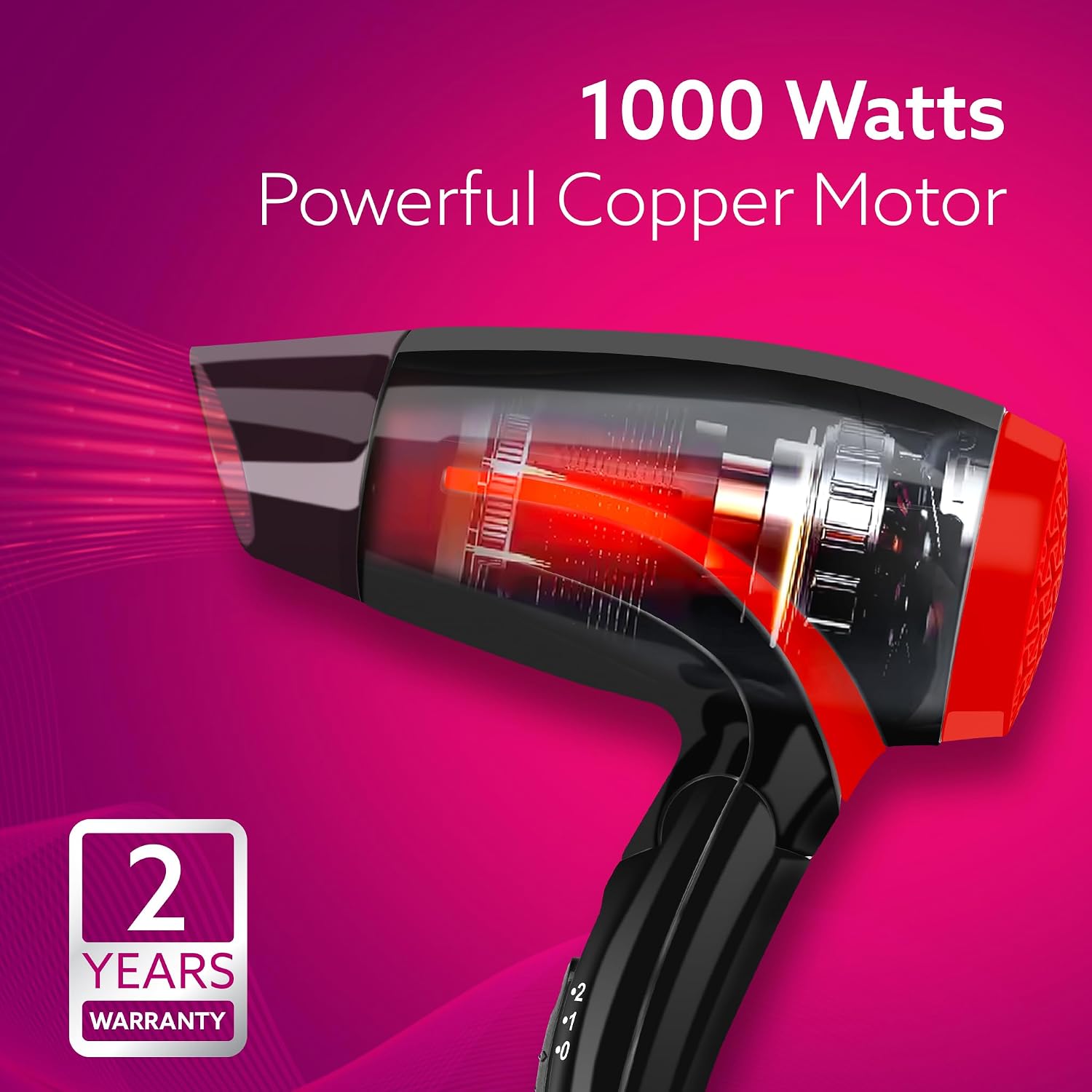 AGARO Hair Dryer with 1000 Watts Copper Motor, 2 Speed & Temperature Settings,Foldable Handle, For both Men & Women, Black & Red HD1177