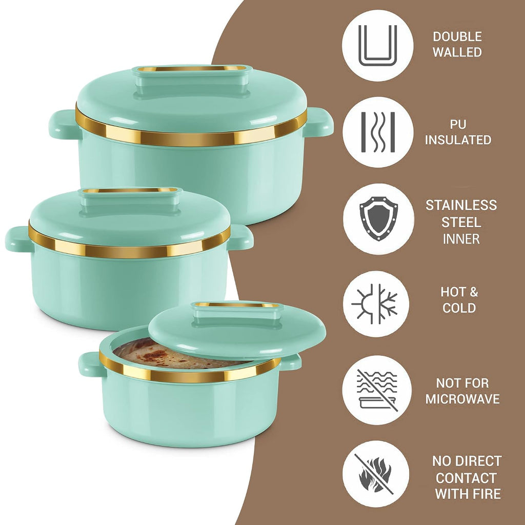 MILTON Curve Inner Stainless Steel Casserole Set of 3 (450 ml, 840 ml, 1300 ml), Light Green |