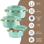 MILTON Curve Inner Stainless Steel Casserole Set of 3 (450 ml, 840 ml, 1300 ml), Light Green |