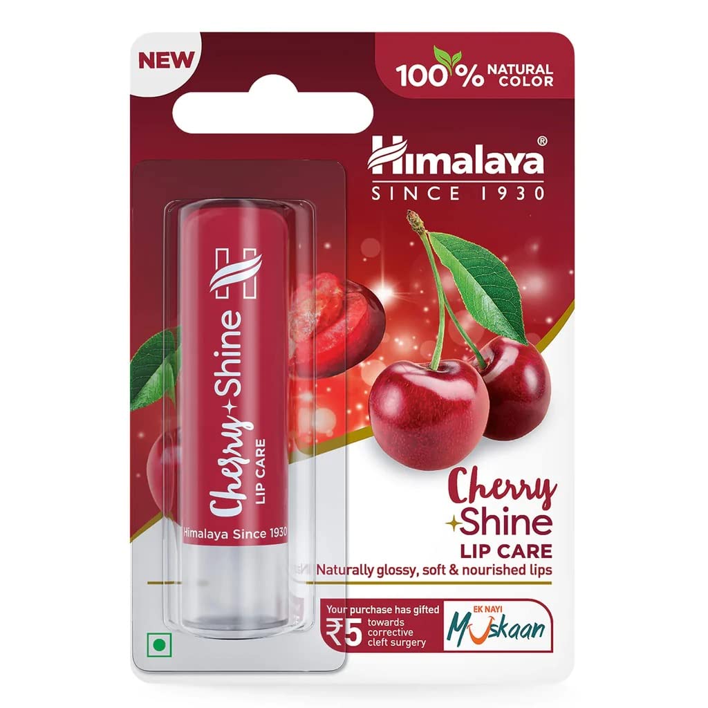 Himalaya Cherry Shine Lip Balm | 4.5gm| 100% Natural Colour | Naturally Glossy | Soft & Nourished Lips | Natural Vitamin E