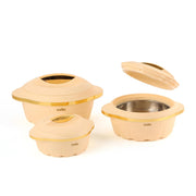 CELLO Stylus Insulated Casserole Hot Pot Box Set of 3 Pcs, Cream (500ml, 1000ml, 1500ml) |