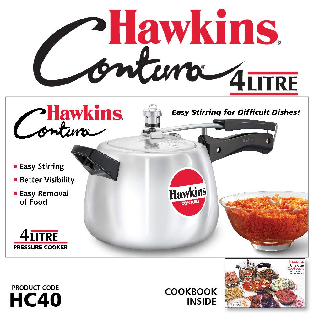 Hawkins 4 Litre Contura Pressure Cooker, Handi Inner Lid Cooker, Silver (HC40) Aluminium