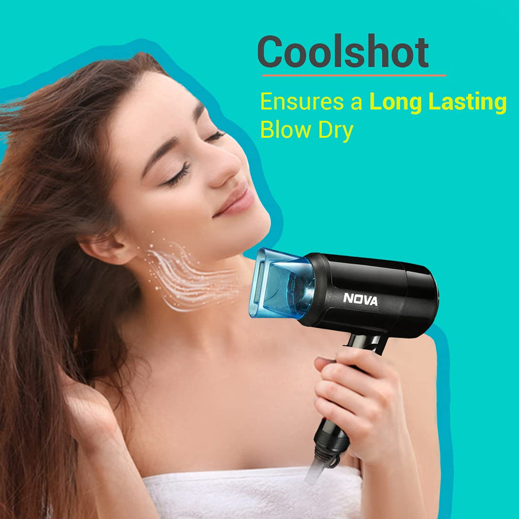 Nova NHP 8105 1200 Watts Hot & Cold Foldable Hair Dryer for Women (Black)