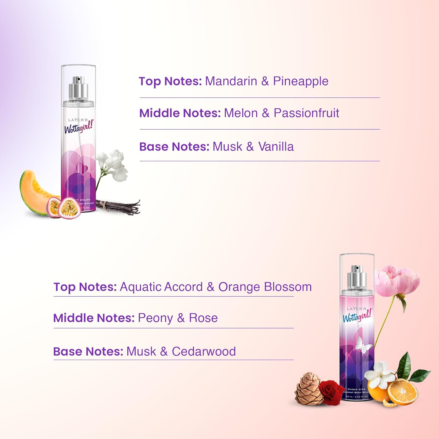 Layer'r Wottagirl 60ml Body Mist Combo for Women, Pack of 4 | Long-lasting fruity, floral & aquatic fragrance collection with citrus, peony, jasmine...