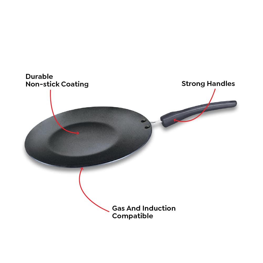 Prestige OMG DLX Concave Induction Base Non-Stick Aluminium Tawa, 250mm, Black