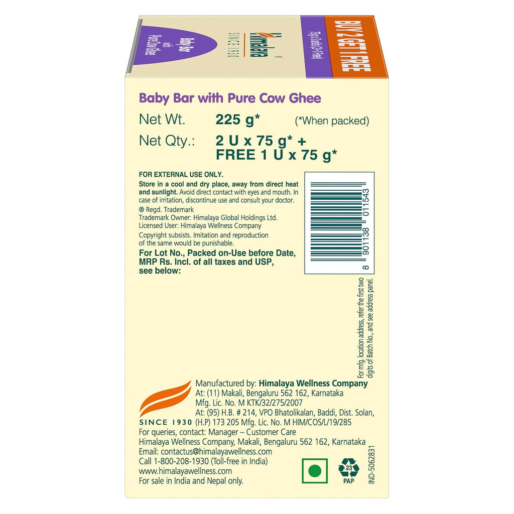 Himalaya Baby Bar with Pure Cow Ghee 75g|Buy 2 Get 1 Free