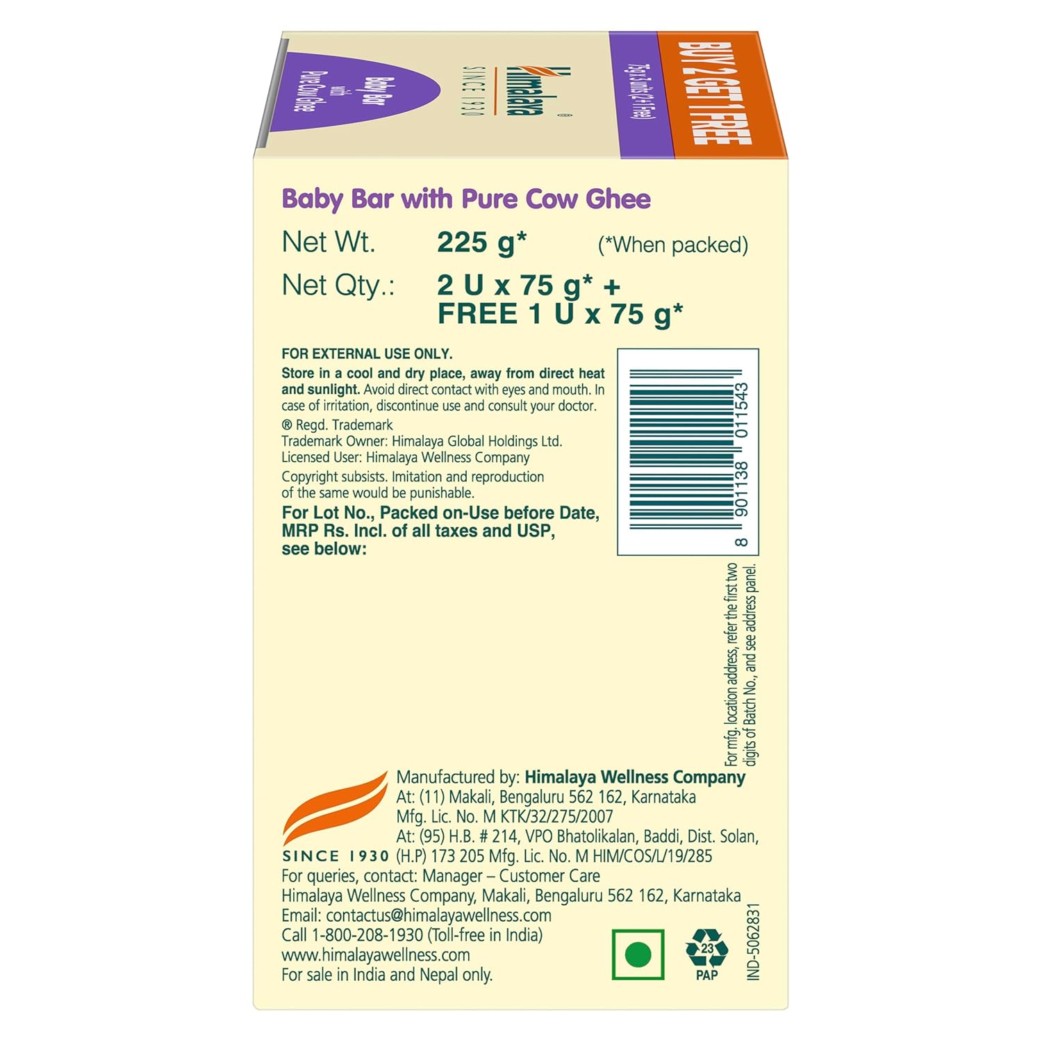 Himalaya Baby Bar with Pure Cow Ghee 75g|Buy 2 Get 1 Free