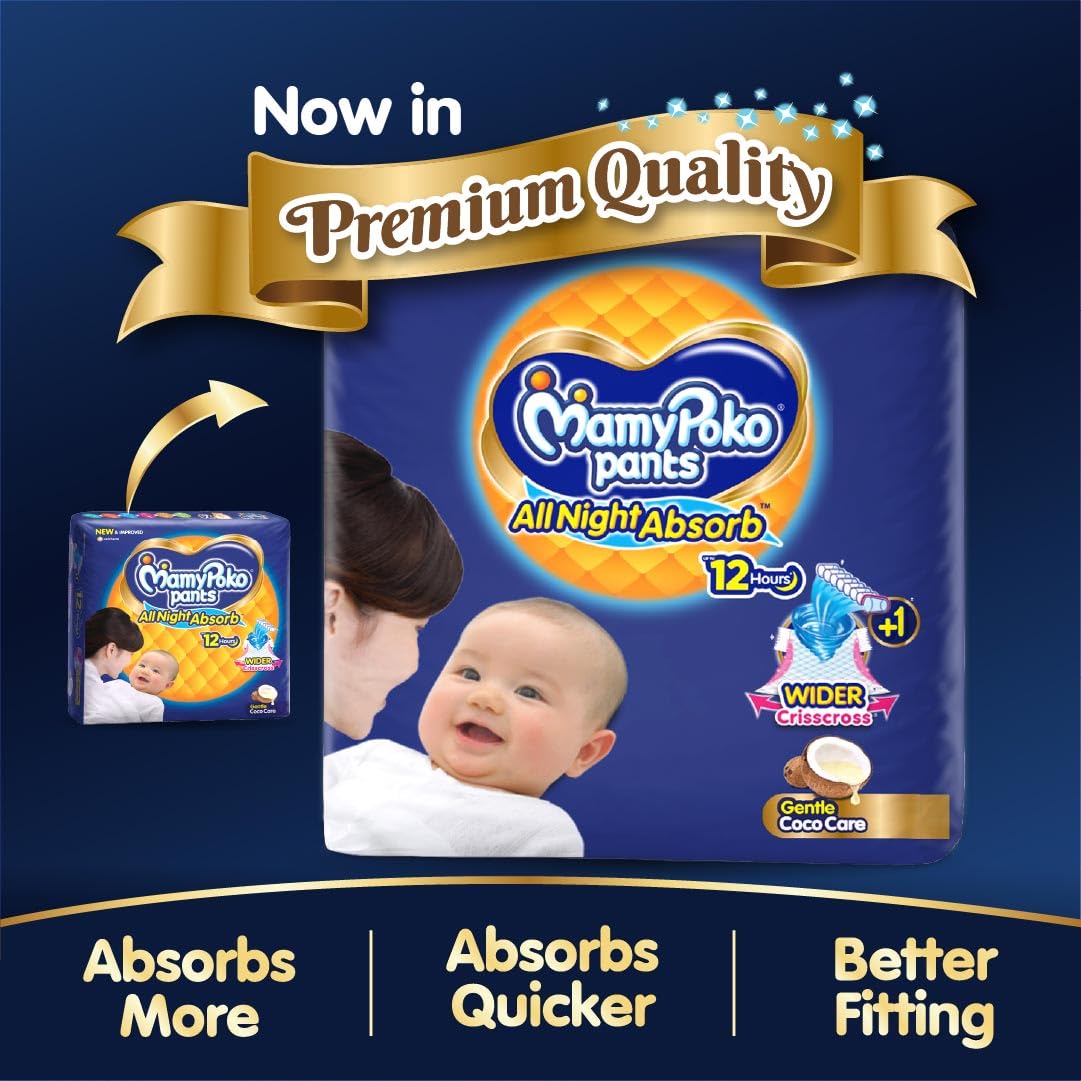 New Mamypoko Pants Premium All Night Absorb| Pant Style Baby Diapers Large Size(L), 62 Count, Ideal for 9-14Kgs|1 Diaper= Upto All Night Absorption now with...