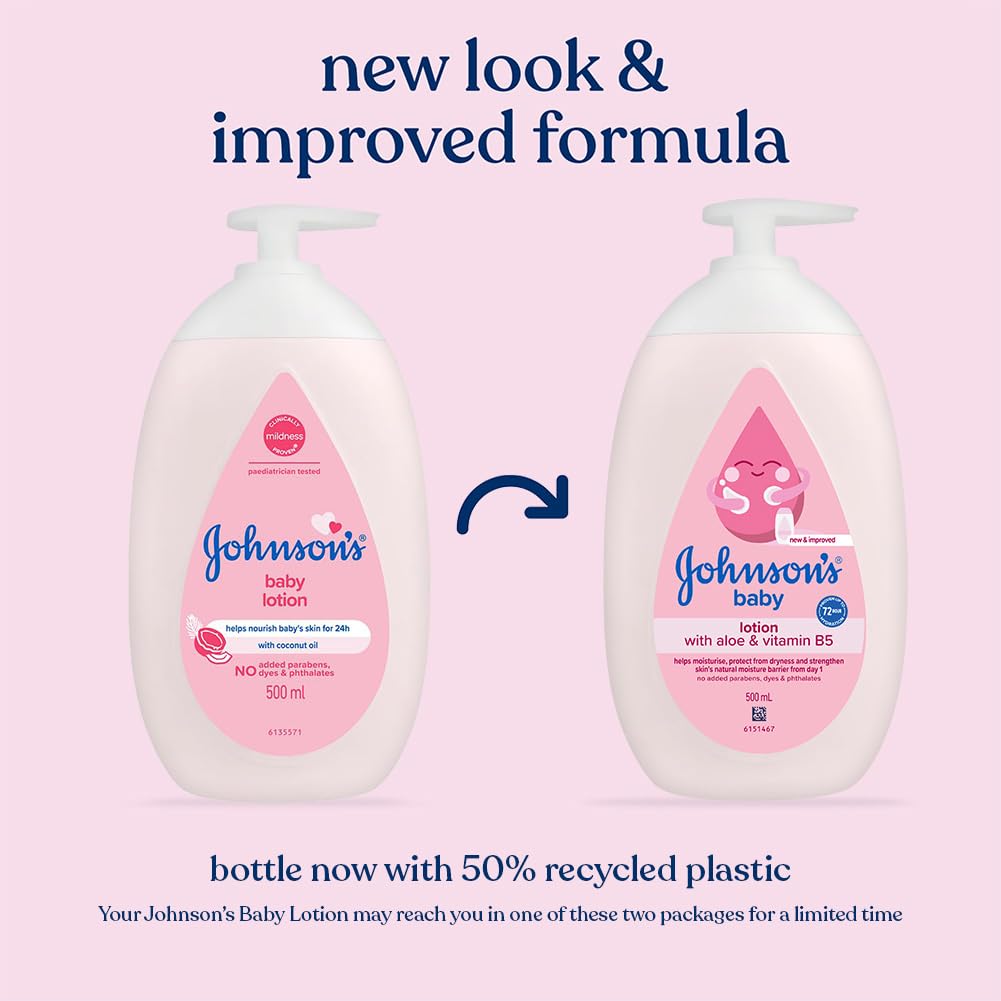Johnson's Baby Lotion 500ml | With Aloe & Vitamin B5 | Helps Moisturise & Protect Baby's Skin from Dryness | Strengthens Skin's Natural Moisture Barrier | All Skin Types Including Sensitive Skin