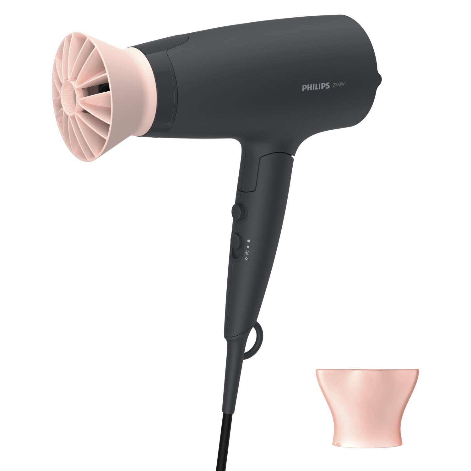 Philips Professional Hair Dryer BHD356/10 2100 Watts Thermoprotect, 6 Heat & Speed Settings, Black & Philips Heated Hair Straightening Brush BHH880/10, Black