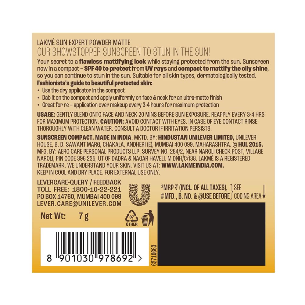 Lakme Sun Expert Ultra Matte Spf 40 Pa+++ Compact,7g