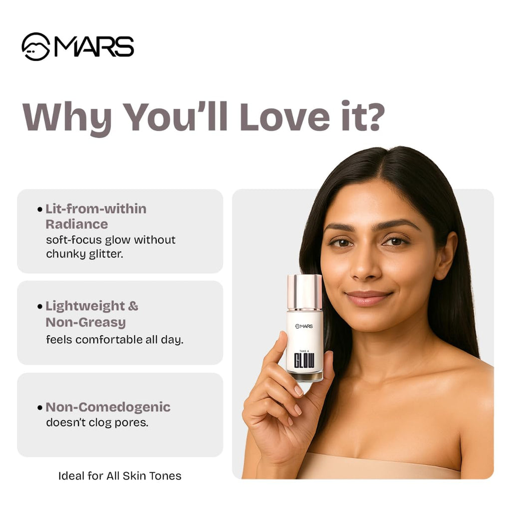 MARS Take A Glow Illuminating Primer + Strobe Cream | 3-in-1 Formula: Moisturiser, Face Primer & Highlighter ,30ml