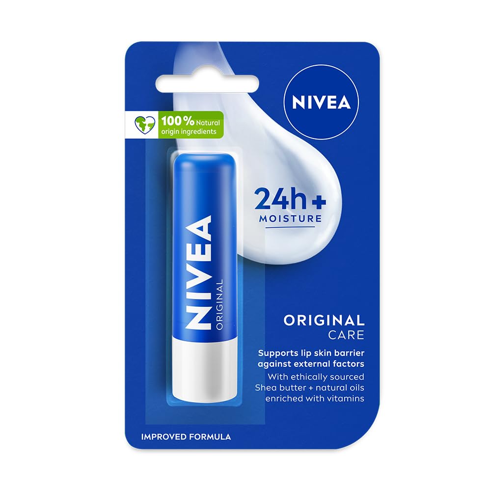 NIVEA Original Care 4.8g Lip Balm|24 H Melt in Moisture Formula|Natural Oils|Nourished Lips,4.8 g (Pack of 1)