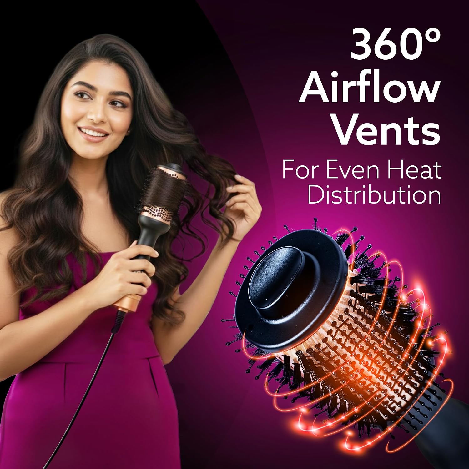 AGARO Hot Air Brush for Hair, Blow Dryer Brush, Volumizer & Styler, 360° Air flow Vent, Oval Barrel for Hair Volume, Charcoal Bristles, Ceramic Coating...