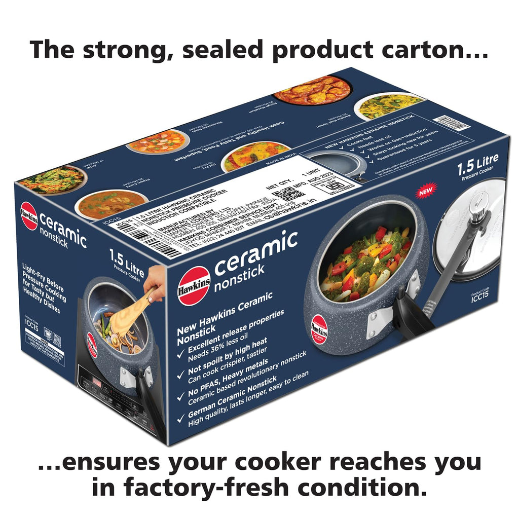 Hawkins 5 Litre Ceramic Nonstick Pressure Cooker, Induction Inner Lid Cooker, Granite Contura shaped Cooker, Blue (ICC50)