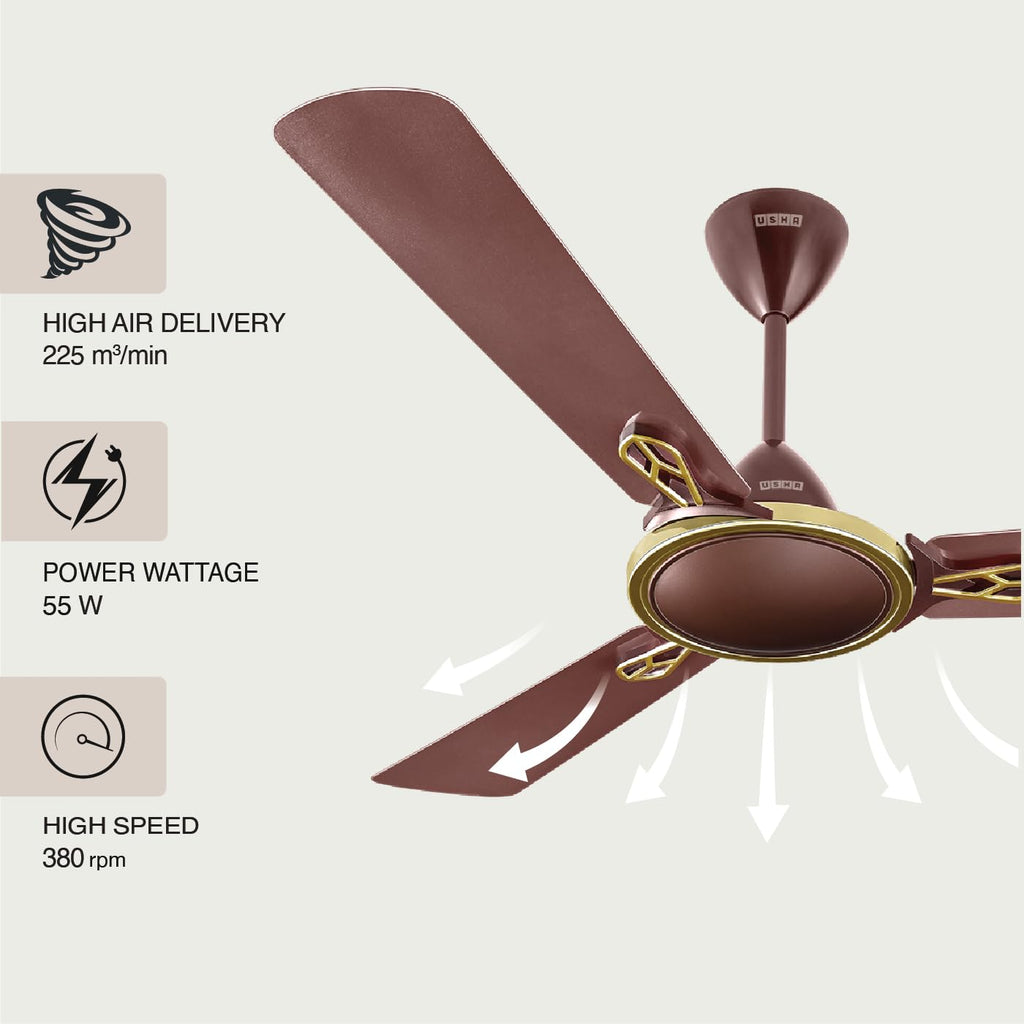 USHA Striker NEO 1200mm Energy Saving High Speed Scratch & Dust Resistant Decorative Ceiling Fan |1star| ISI Certified ||Cocoa Bean|
