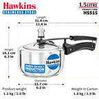 Hawkins 1.5 Litre Stainless Steel Inner Lid Pressure Cooker, Induction Cooker, Silver (HSS15)