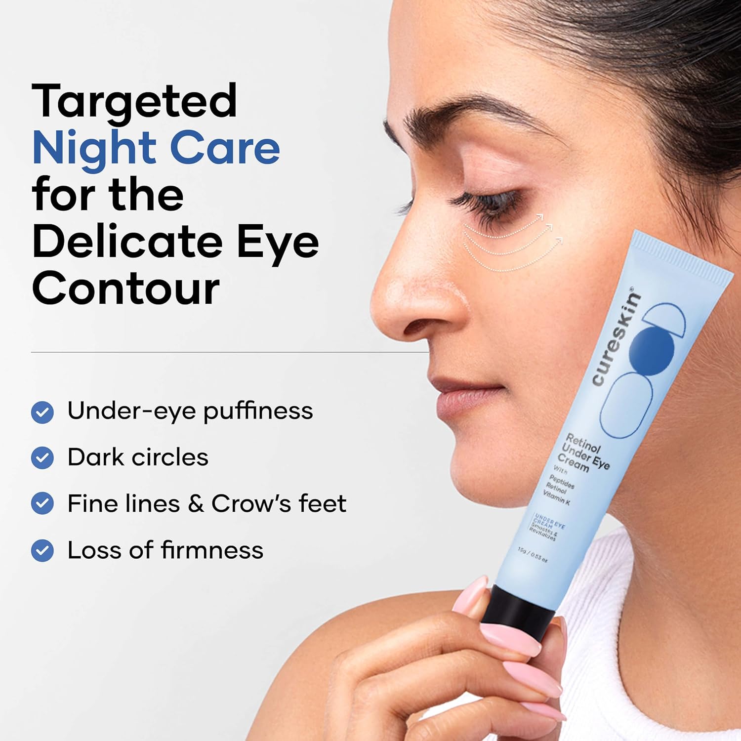 Cureskin Vitamin K + Retinol 0.1% Under Eye Cream | Reduces Dark Circles, Puffiness & Fine Lines | With Collagen Peptides | Night Cream for Women &...