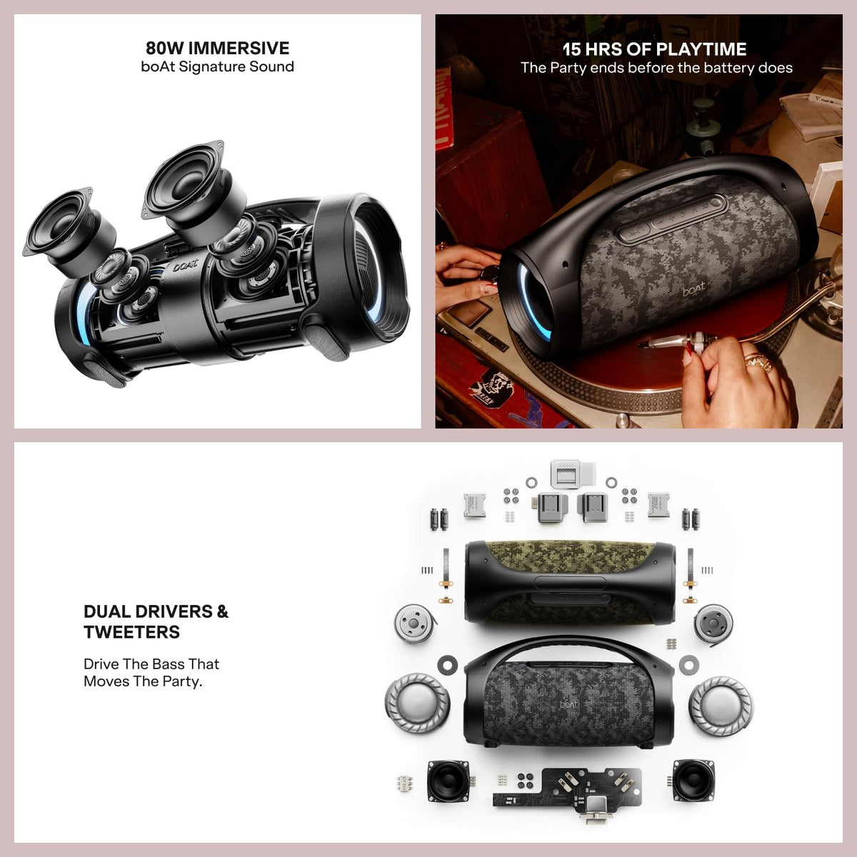 boAt Stone 900 w/ 80W Signature Sound, Up to 15 Hours Playtime, IPX5 Resistant, Type-C Charging, TWS Feature, Built-in Mic, Voice Assistant Portable...