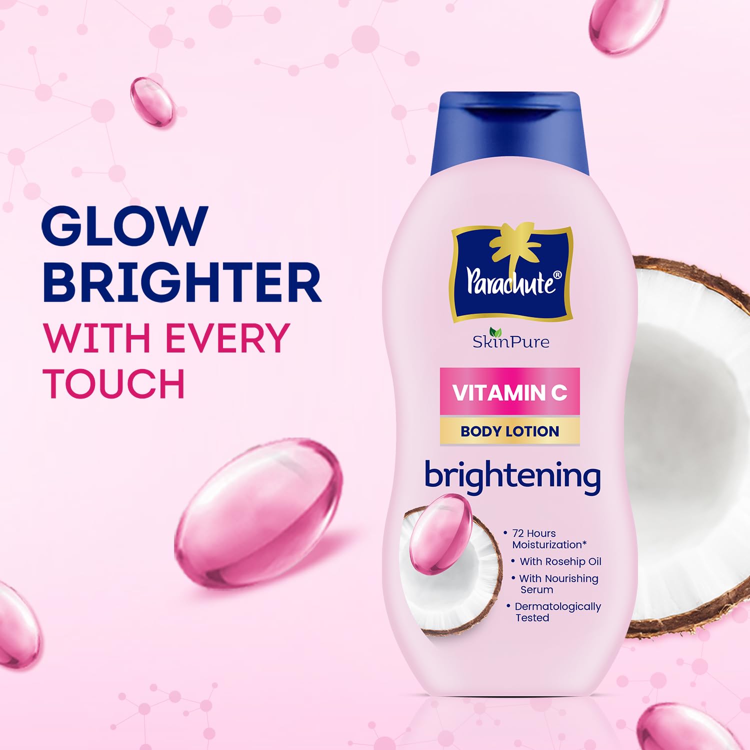 Parachute SkinPure Body Lotion with Vitamin C & Virgin Coconut Oil | Brightening Daily Moisturizer for Glowing Skin | Long-Lasting Hydration | Chemical-Free | Safe for All Skin Types | 400 ml