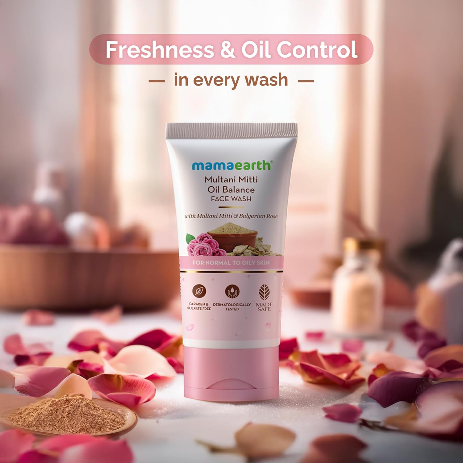 Mamaearth Multani Mitti Oil Balance Face Wash with Multani Mitti & Bulgarian Rose for Normal to Oily Skin - 150 ml