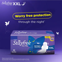 Stayfree Dry Max All Night XXL Sanitary Pads For Women | 42 Pads | Dry Cover | Provides Dry Feel for Up to 12 Hours | Super Lock Gel Pockets to Absorb Heavy Flow
