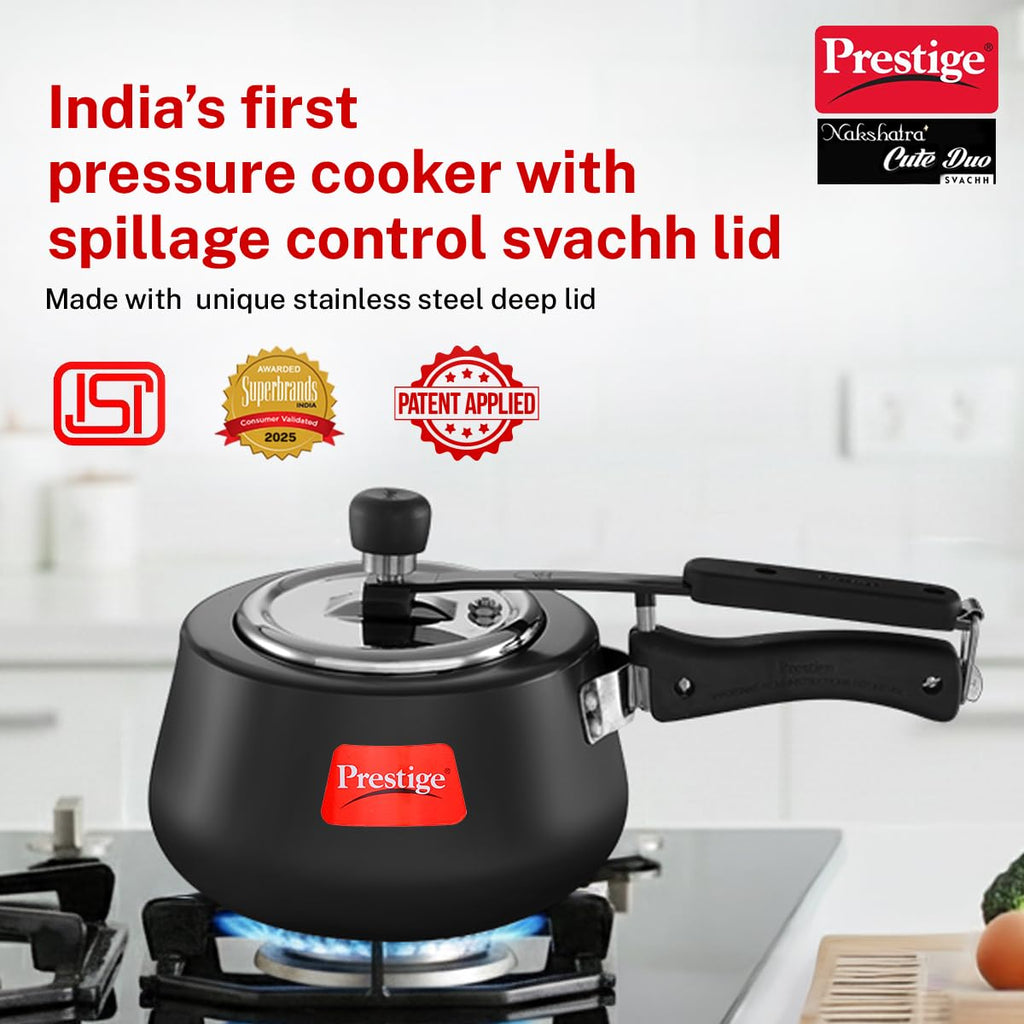 Prestige Svachh, 20260, 3 L, Nakshatra Cute Duo Hard Anodised, with Deep Lid for Spillage Control