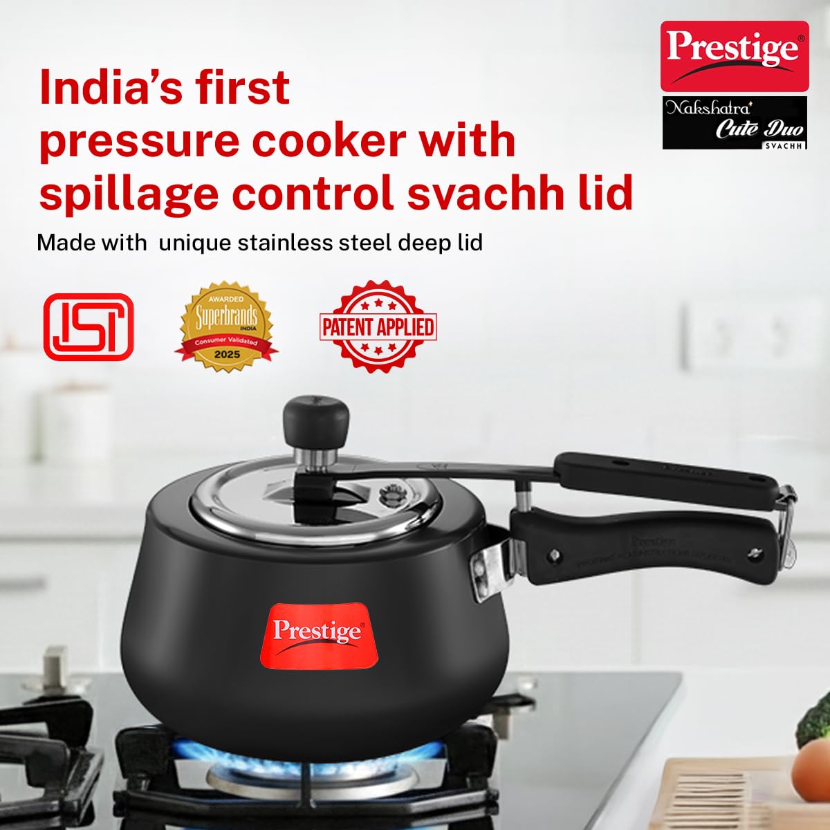 Prestige Svachh, 20260, 3 L, Nakshatra Cute Duo Hard Anodised, with Deep Lid for Spillage Control