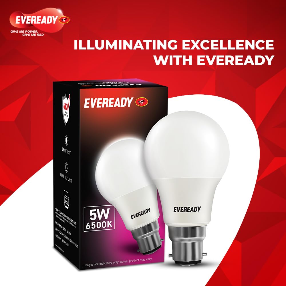 Eveready 5WPK10 Base B22 5-Watt LED Bulb (Cool Day Light) - Pack of 10