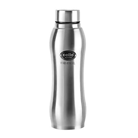 CELLO Aqua Pro Stainless Steel Water Bottle For Office & Daily Use 1000 ml, Silver | Single Wall Freezer & Fridge Safe, Lightweight Leakproof Rustproof Steel Water Bottle For School College Gym Travel