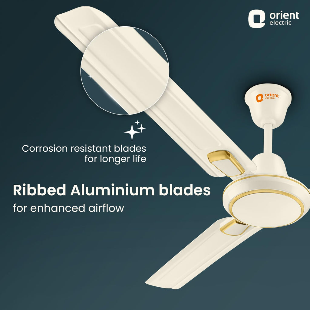 Orient Electric 1200 mm Pacific Air Déco| Decorative ceiling fan | Powerful airflow| BEE 1 Star Rated | 2-year warranty | Ivory Gold, pack of 1