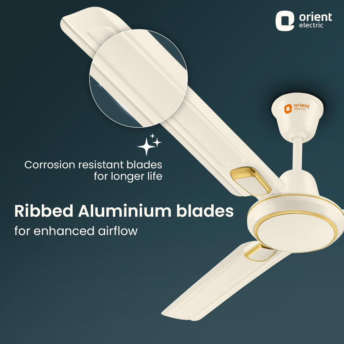 Orient Electric 1200 mm Pacific Air Déco| Decorative ceiling fan | Powerful airflow| BEE 1 Star Rated | 2-year warranty | Ivory Gold, pack of 1