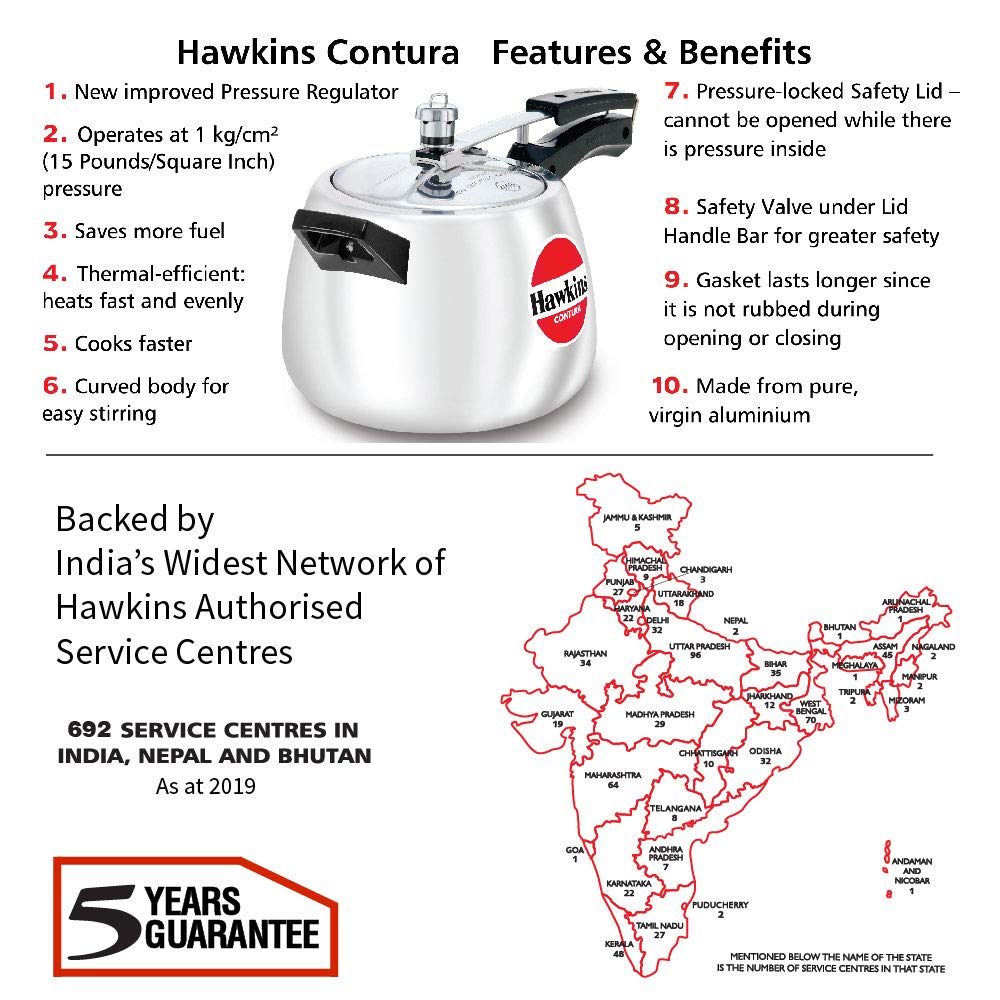 Hawkins 4 Litre Contura Pressure Cooker, Handi Inner Lid Cooker, Silver (HC40) Aluminium