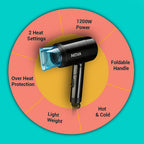 Nova NHP 8105 1200 Watts Hot & Cold Foldable Hair Dryer for Women (Black)