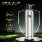 Stainless Steel Water Bottle Craft Silver 950ml Sipper Cap Lightweight single-wall water bottle with leakproof lid, BPA-free, ideal for school, office, gym, travel