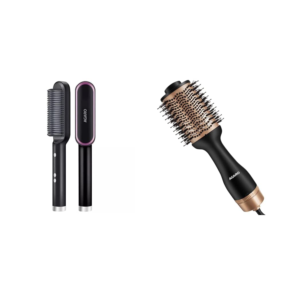 AGARO HSB2107 Hair Straightening Comb, 5 Heat Settings, Hair Straightener, Black, 33627 & 1200 ..