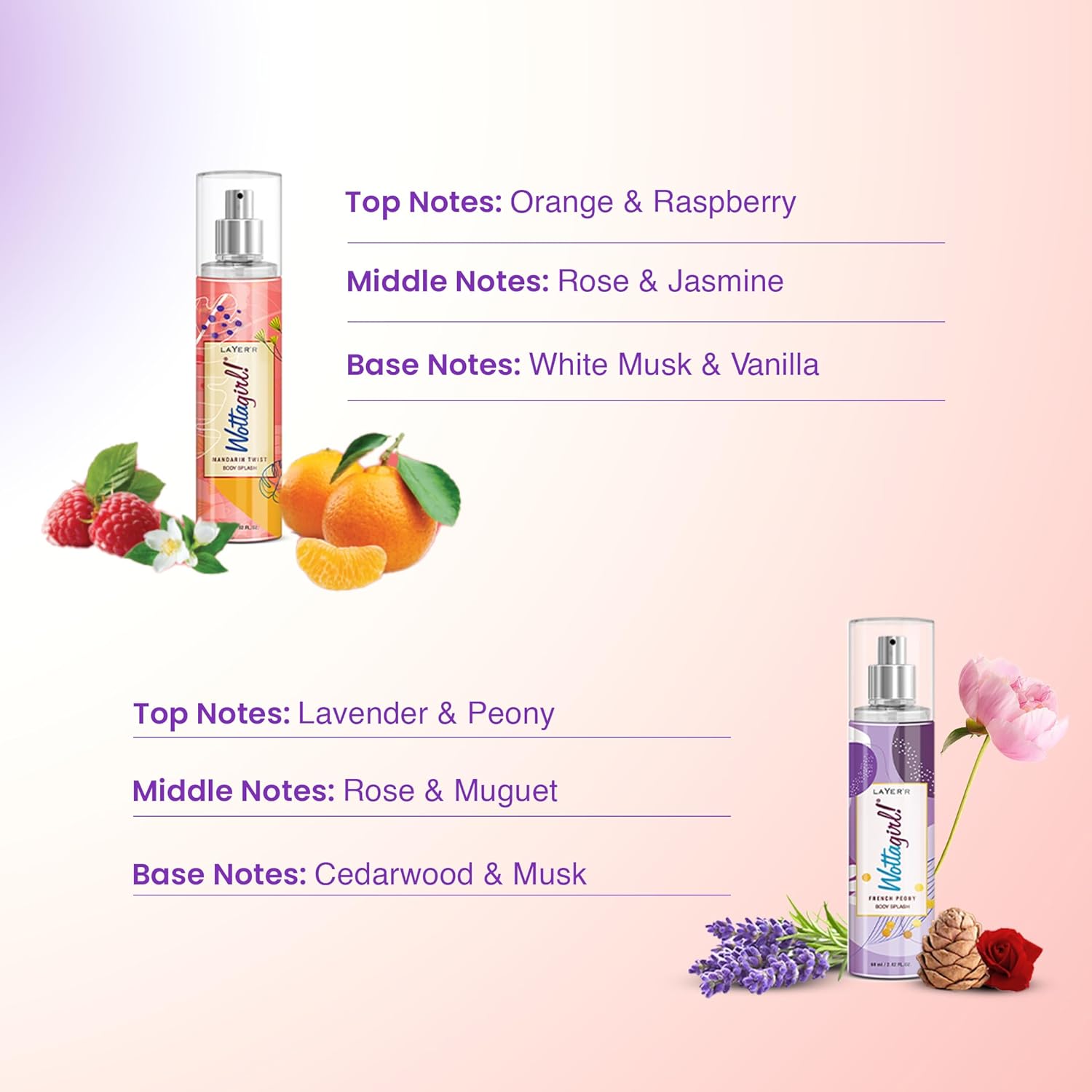 Layer'r Wottagirl 60ml Body Mist Combo for Women, Pack of 4 | Long-lasting fruity, floral & aquatic fragrance collection with citrus, peony, jasmine...