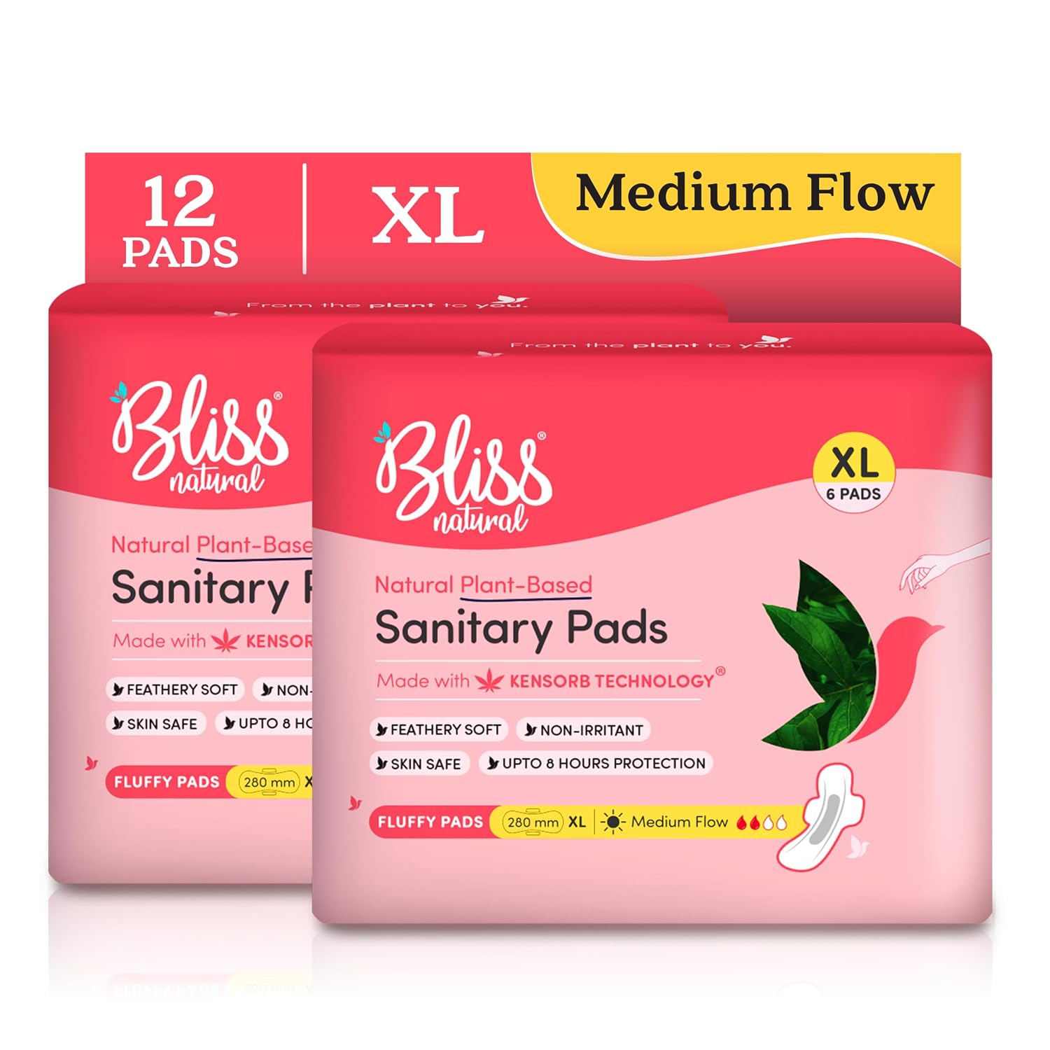 BLISSNATURAL Ultra Soft Sanitary Pads for Women XL | 12 Pads (2 Pack of 6) |