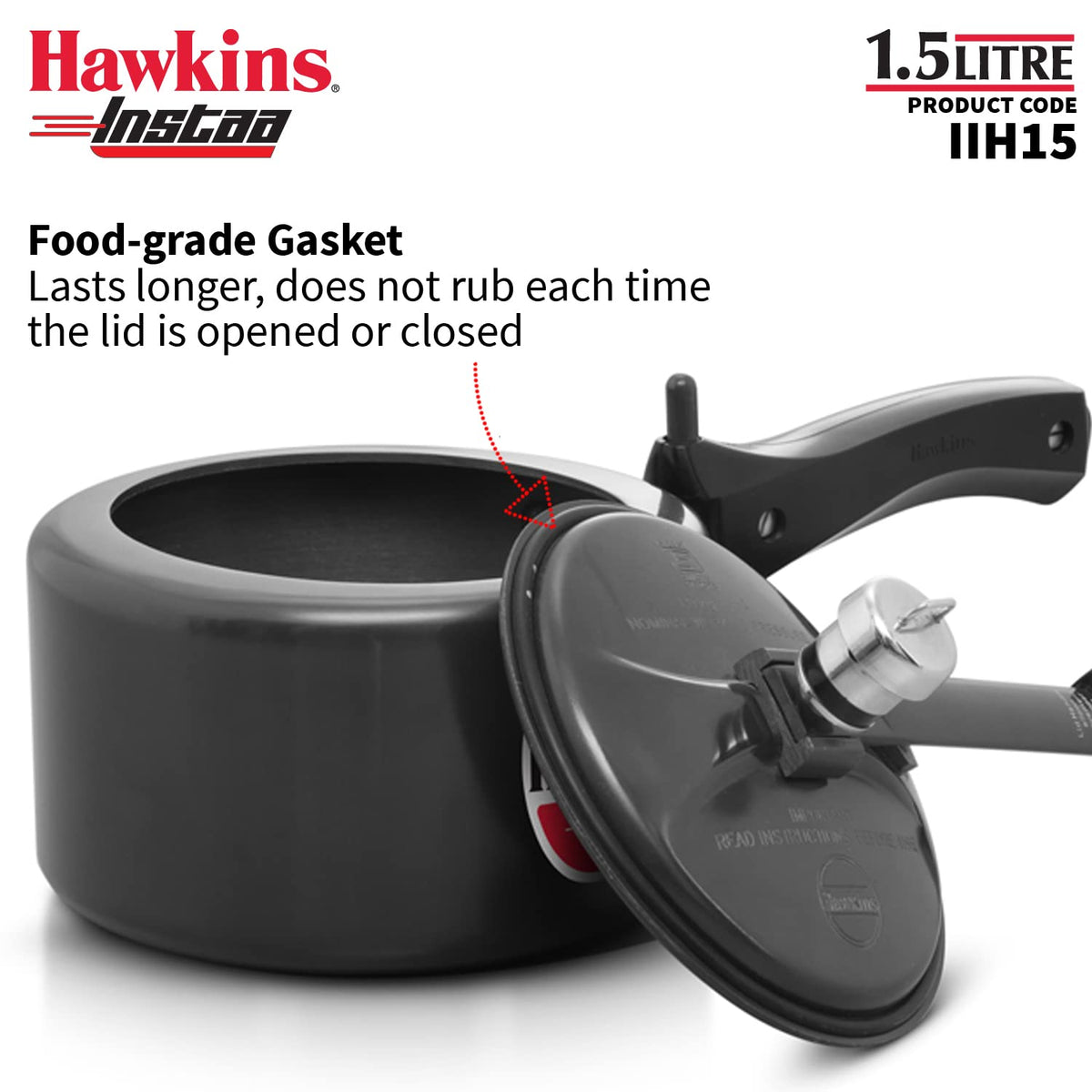 Hawkins 1.5 Litre Instaa Pressure Cooker, Induction Inner Lid Cooker, Tall Body Hard Anodised Baby Cooker, Black (IIH15)
