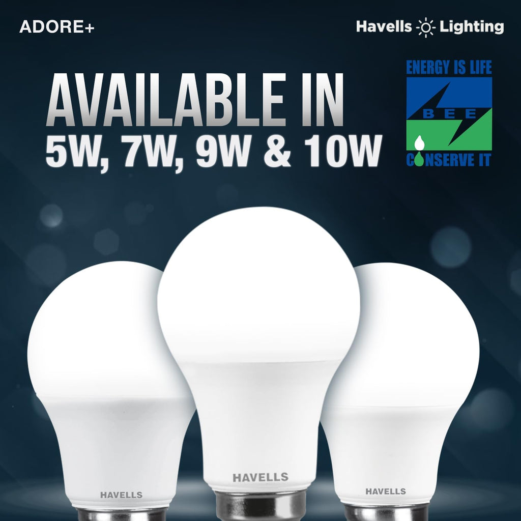 Havells 9w LED Bulb for Home & Office |B22 LED Bulb Base |Cool Day White Light (6500K) |4Kv Surge Protection |High Voltage Protection |Eco Friendly Energy Efficient | Pack of 6