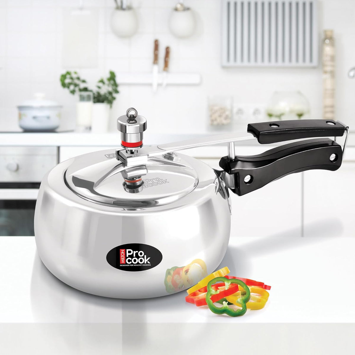 Milton Pro Cook Curve 2 Litres Pressure Cooker with Inner Lid, Aluminium, Non Induction Bottom, Handi Cooker, Silver, BIS Certified, 5 Years Warranty