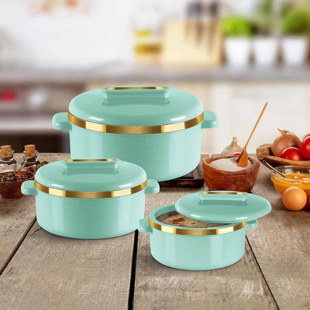 MILTON Curve Inner Stainless Steel Casserole Set of 3 (450 ml, 840 ml, 1300 ml), Light Green |
