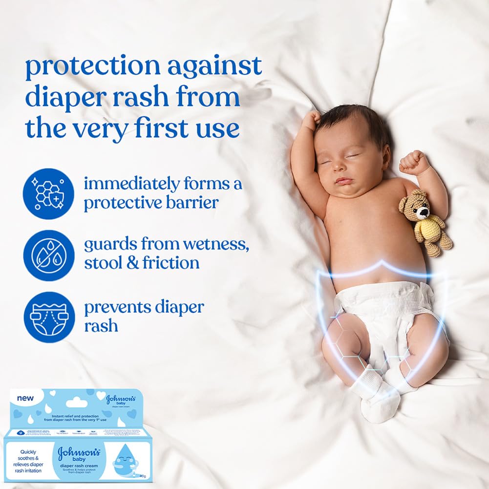 Johnson's Baby Diaper Rash Cream Combo 40g x 2 | With Aloe Vera & Natural Beeswax | For All Skin Types Including Sensitive Skin | Clinically Proven, Soothes & Prevents Diaper Rash | No Parabens & Sulphates | Paediatrician Tested