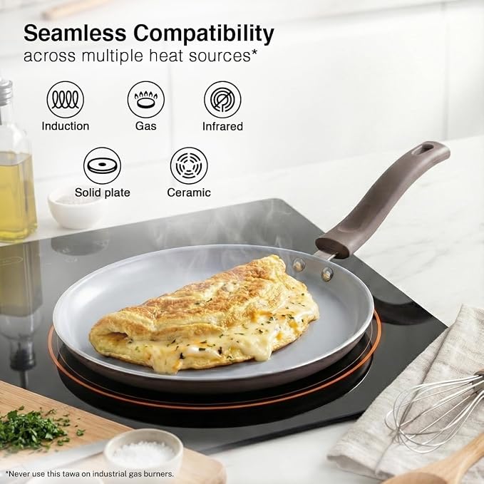 Prestige Ceraglide Duo Omni Tawa 25cm Non-Stick Ceramic Coating|Works On Gas & Induction