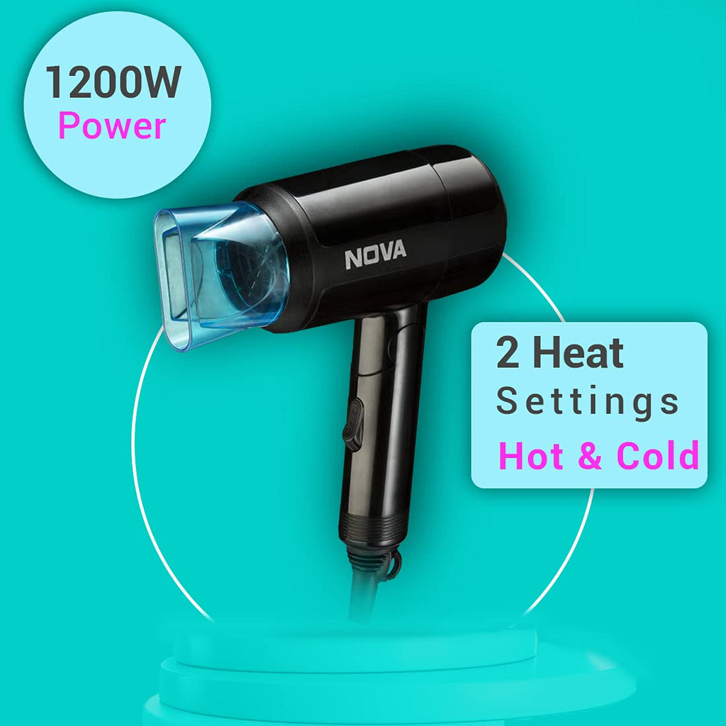 Nova NHP 8105 1200 Watts Hot & Cold Foldable Hair Dryer for Women (Black)
