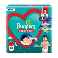 Pampers Happy Sleep Pant Style Baby Diapers, Large (L), 40 Count, 1 Pampers = 1 Night Sleep, with Anti Rash Shield, 9-14 Kg Diapers