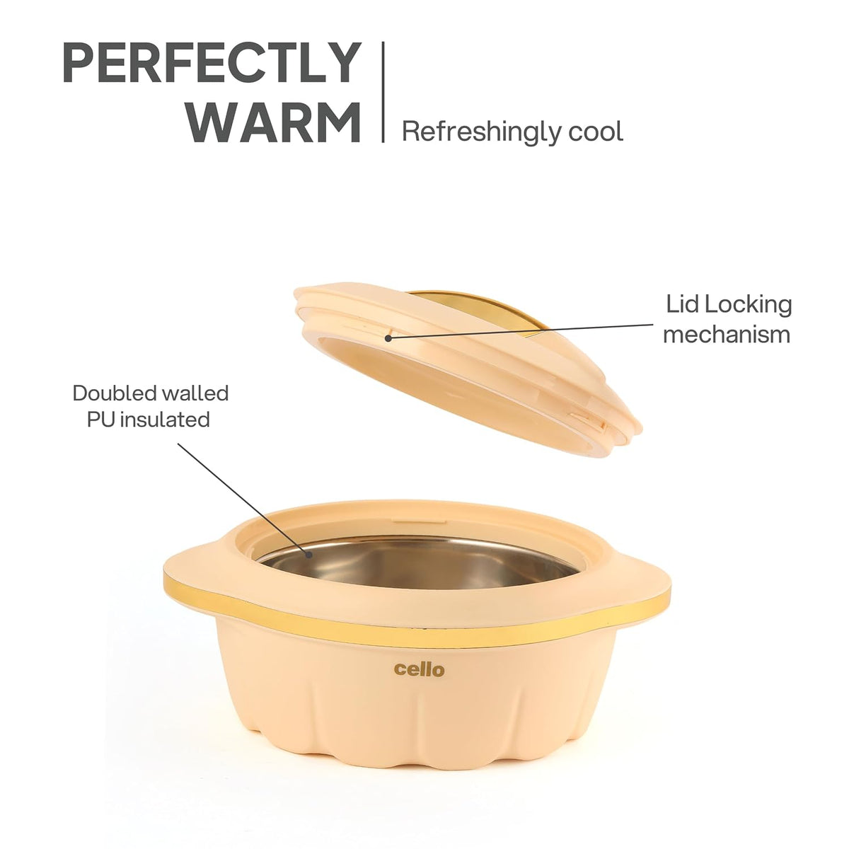 CELLO Stylus Insulated Casserole Hot Pot Box Set of 3 Pcs, Cream (500ml, 1000ml, 1500ml) |