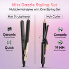Vega Miss Dazzle Styling Set for Women, Hair Straightener with Ceramic Coated Plates & Curler Combo 19 MM Barrel Hair