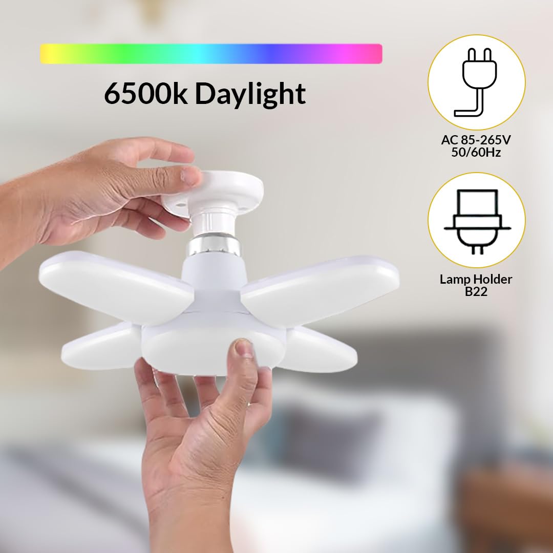 Gesto Plastic 28W Fan Shape LED Bulb - Up to 85% Energy Saving Ceiling Light, Super Bright B22 Lamp for Home, Office, Godown, Factory (Cool White) - Pack of 1